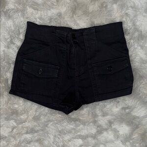 Women's Black Cargo Utility Shorts with Front Flap Pockets